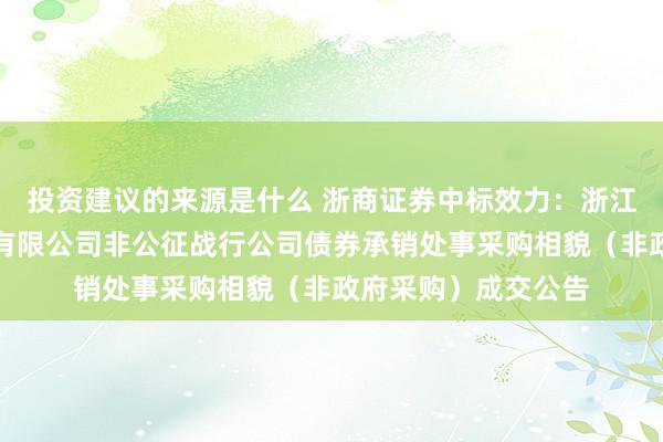 投资建议的来源是什么 浙商证券中标效力：浙江仙城城市产业集团有限公司非公征战行公司债券承销处事采购相貌（非政府采购）成交公告