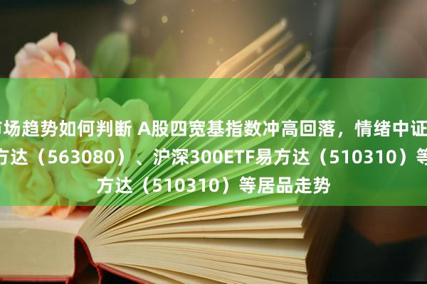 市场趋势如何判断 A股四宽基指数冲高回落，情绪中证A50ETF易方达（563080）、沪深300ETF易方达（510310）等居品走势