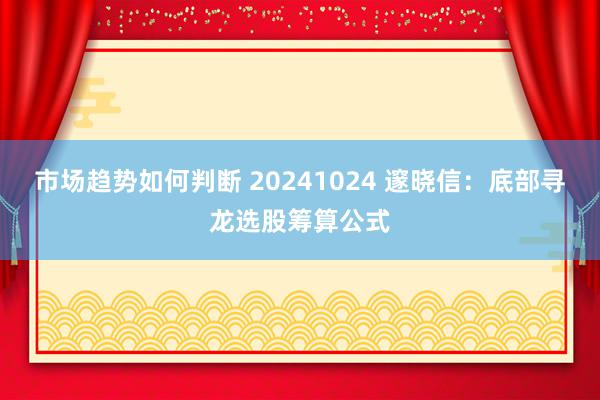 市场趋势如何判断 20241024 邃晓信：底部寻龙选股筹算公式