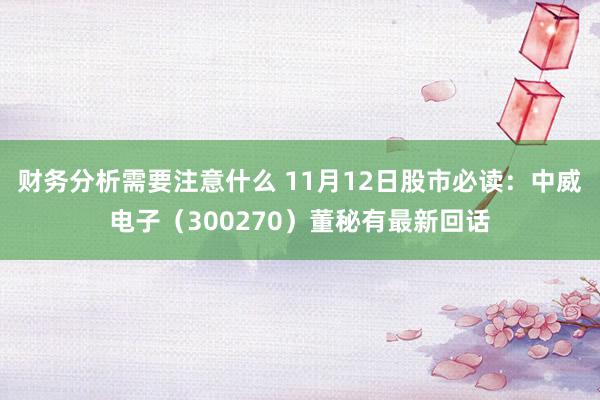 财务分析需要注意什么 11月12日股市必读：中威电子（300270）董秘有最新回话