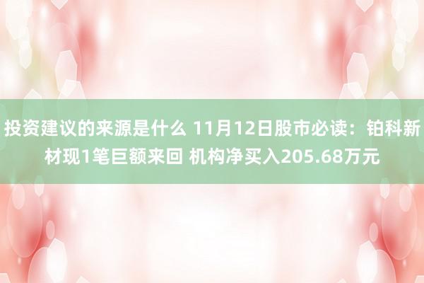 投资建议的来源是什么 11月12日股市必读：铂科新材现1笔巨额来回 机构净买入205.68万元