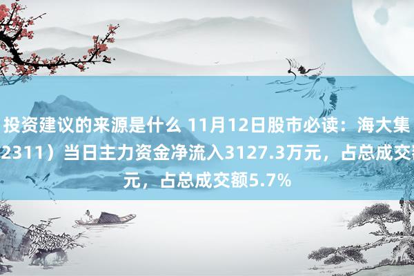 投资建议的来源是什么 11月12日股市必读：海大集团（002311）当日主力资金净流入3127.3万元，占总成交额5.7%