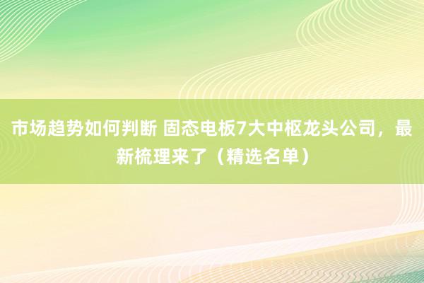 市场趋势如何判断 固态电板7大中枢龙头公司，最新梳理来了（精选名单）