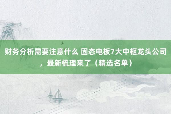 财务分析需要注意什么 固态电板7大中枢龙头公司，最新梳理来了（精选名单）