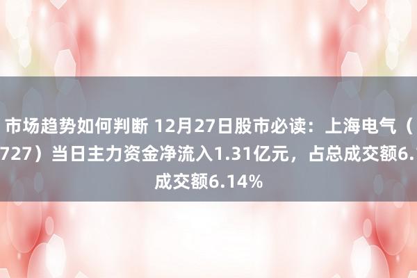 市场趋势如何判断 12月27日股市必读：上海电气（601727）当日主力资金净流入1.31亿元，占总成交额6.14%